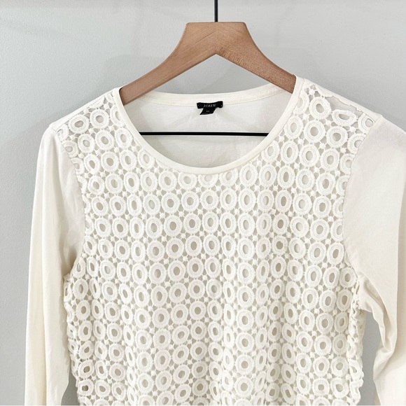 J. Crew 3/4 Sleeve Crochet Front Blouse White Size Medium - Picture 2 of 5